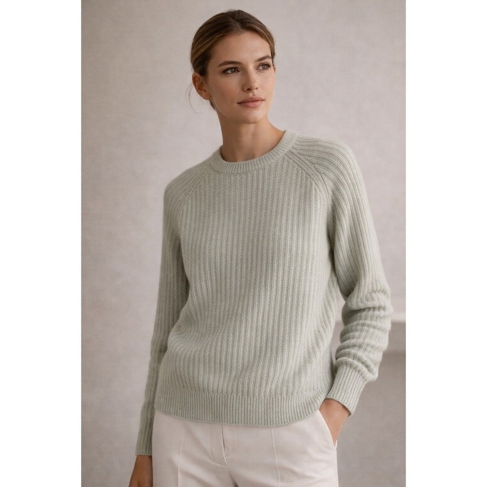 Reiss Light Sage Crew Neck Ribbed Sweater
